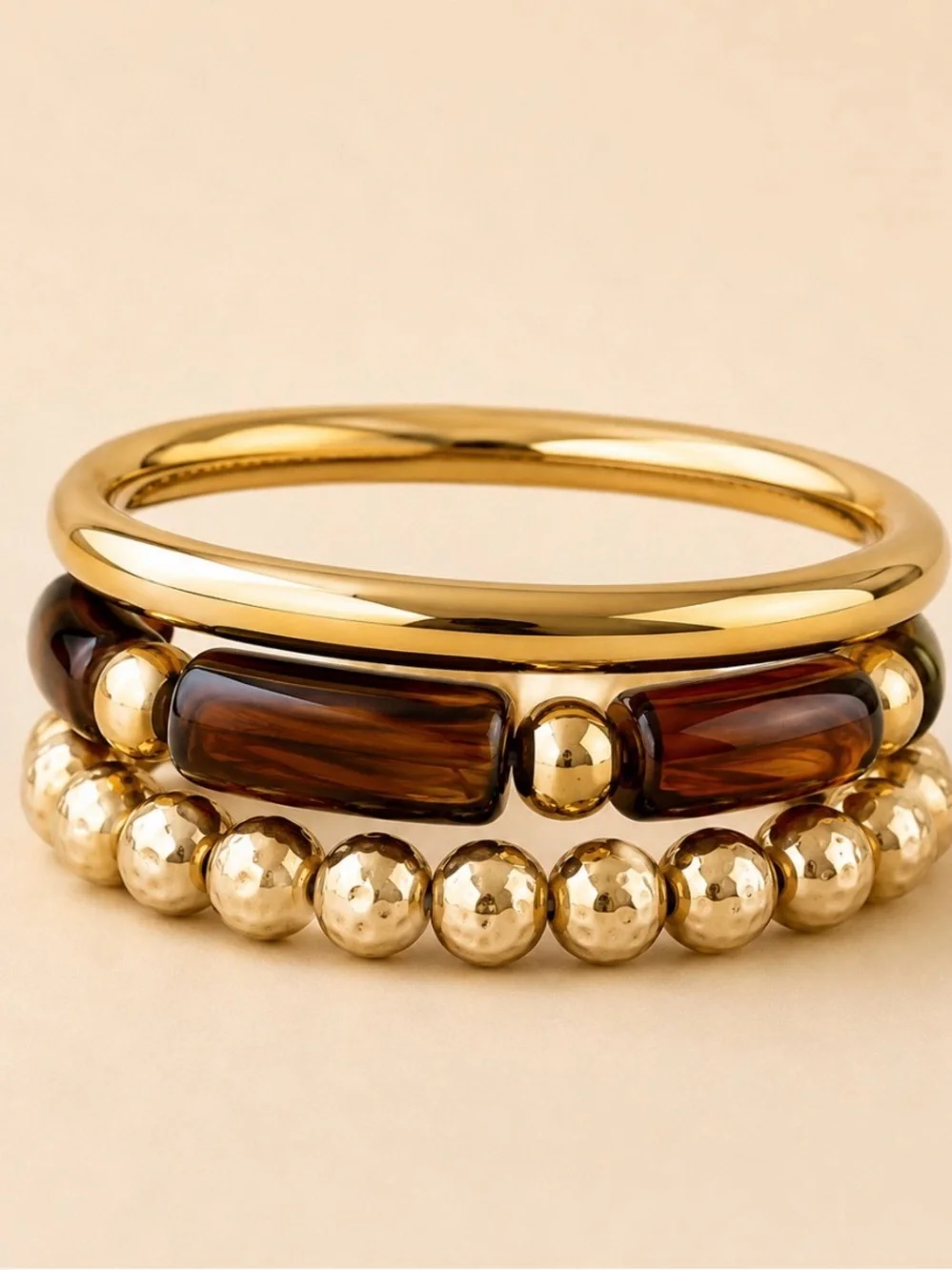 Gold-Tone and Brown Stackable Bracelet Set